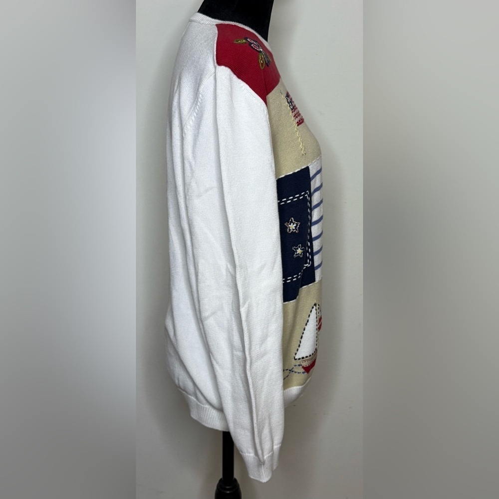 Alfred Dunner preppy Americana patriotic sweater nautical 100% cotton size Med - Picture 8 of 9
